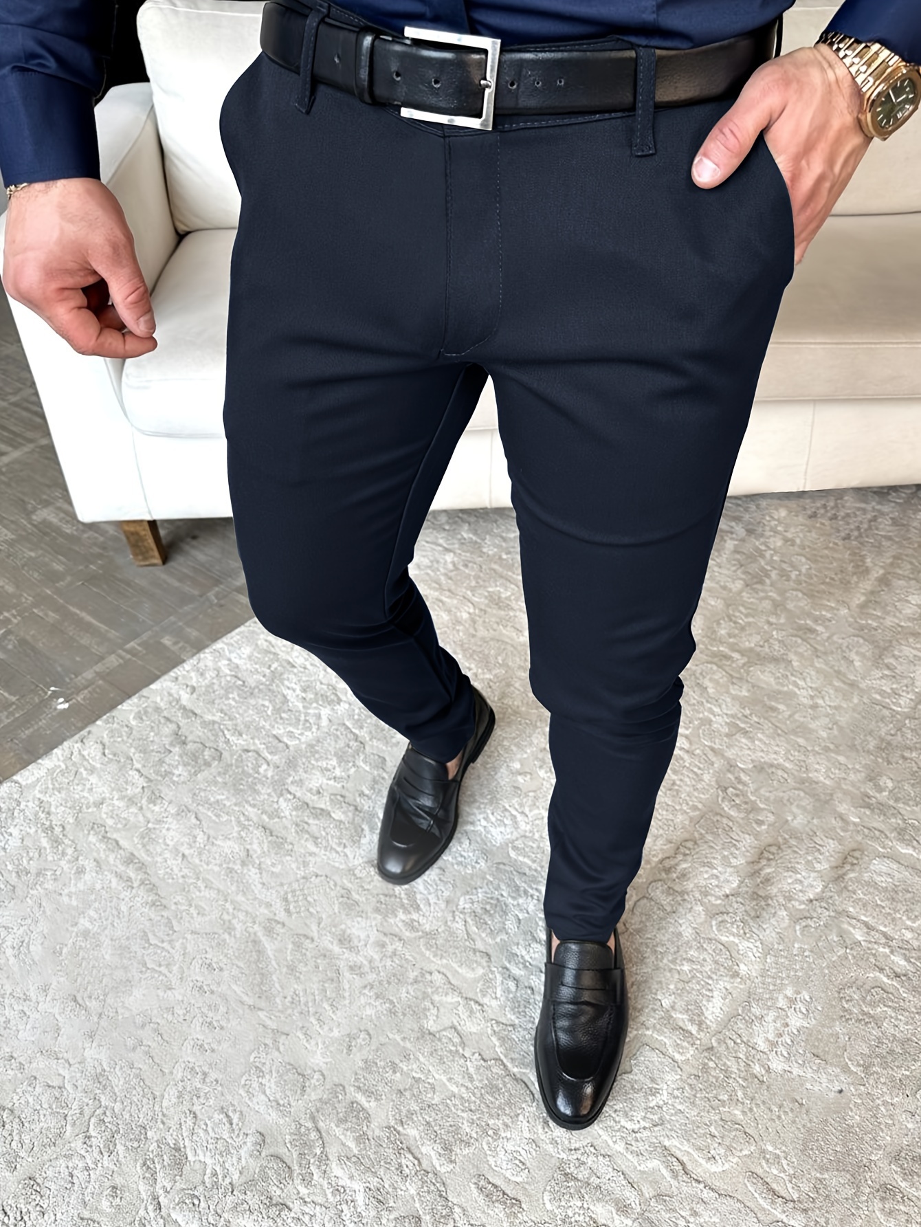 2023 New Style Adjustable Waist Ninth Pants Slim Light Business Folding  Casual Casual Pants