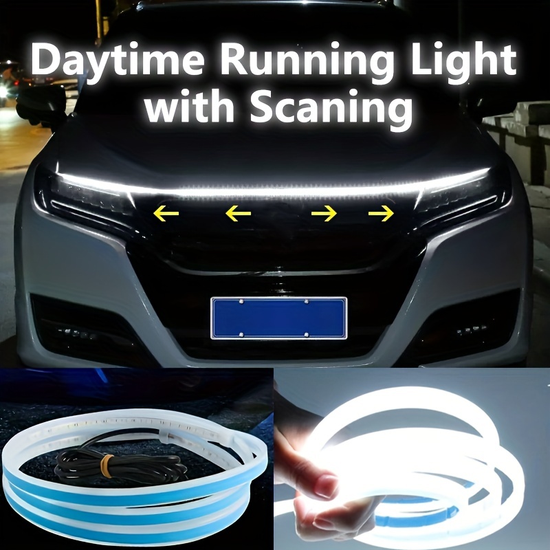 URAQT Car Hood Led Strip Light, 150cm Dynamic Scan Start Up Hoodbeam Kit,  Ultra Thin Car Daytime Running Light, Car Engine Cover Decor Flexible