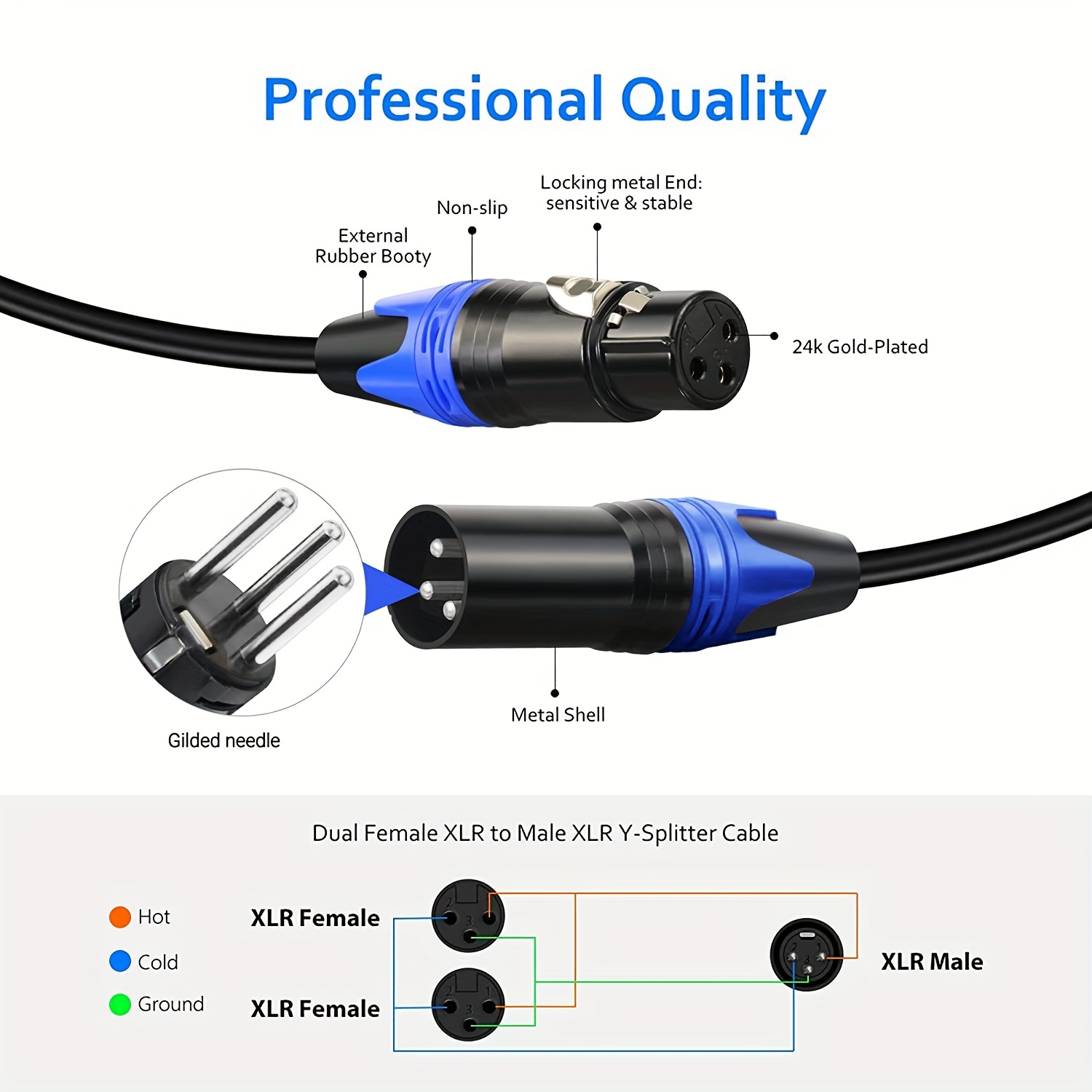 Xlr Y-splitter Cable, Xlr Mâle à Dual Xlr Femelle Micro Combinateur Y  Cordon Adaptateur de microphone symétrique P
