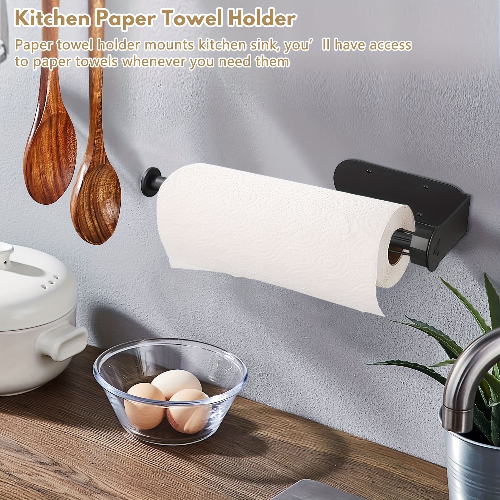 Paper Towel Holder Under Cabinet, Single Hand Operable Wall Mount