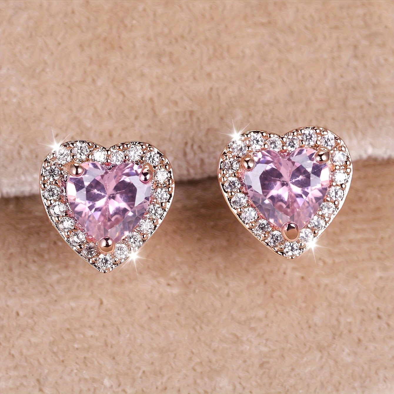 Rose Golden Stud Earrings Multicolor Love Heart Shaped zirconia