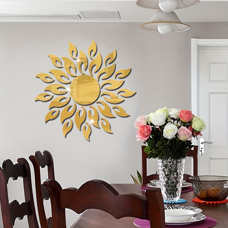 Removable Sunflower Acrylic Mirror Wall Stickers For Bedroom - Temu