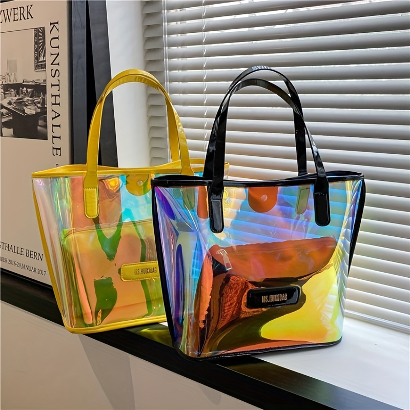 Clear Laser Handbag Set, Women's Holographic Boston Bag, Fashion