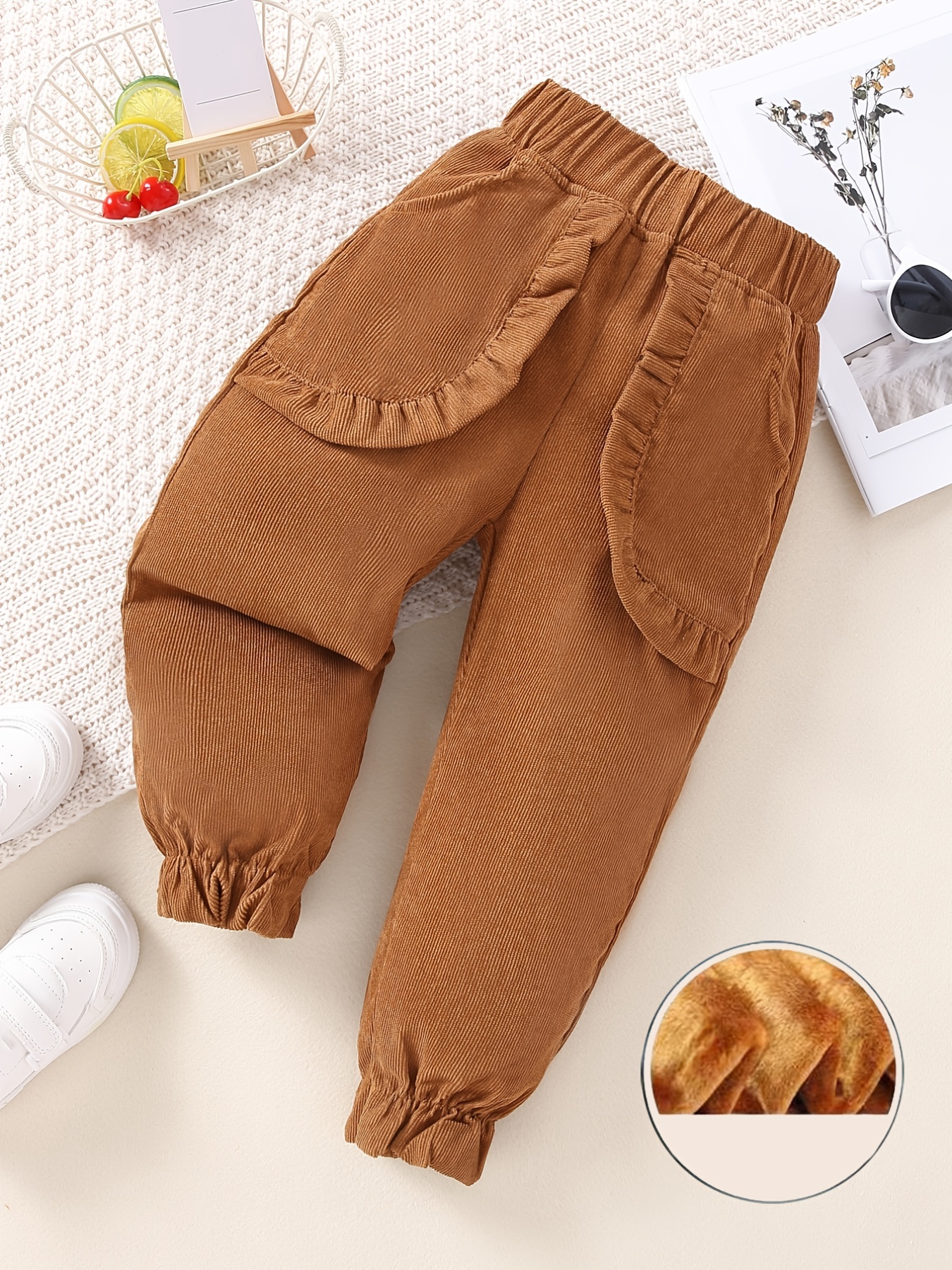 Baby Girls Plush Warm Winter Trousers Elastic Waist Ruffle - Temu