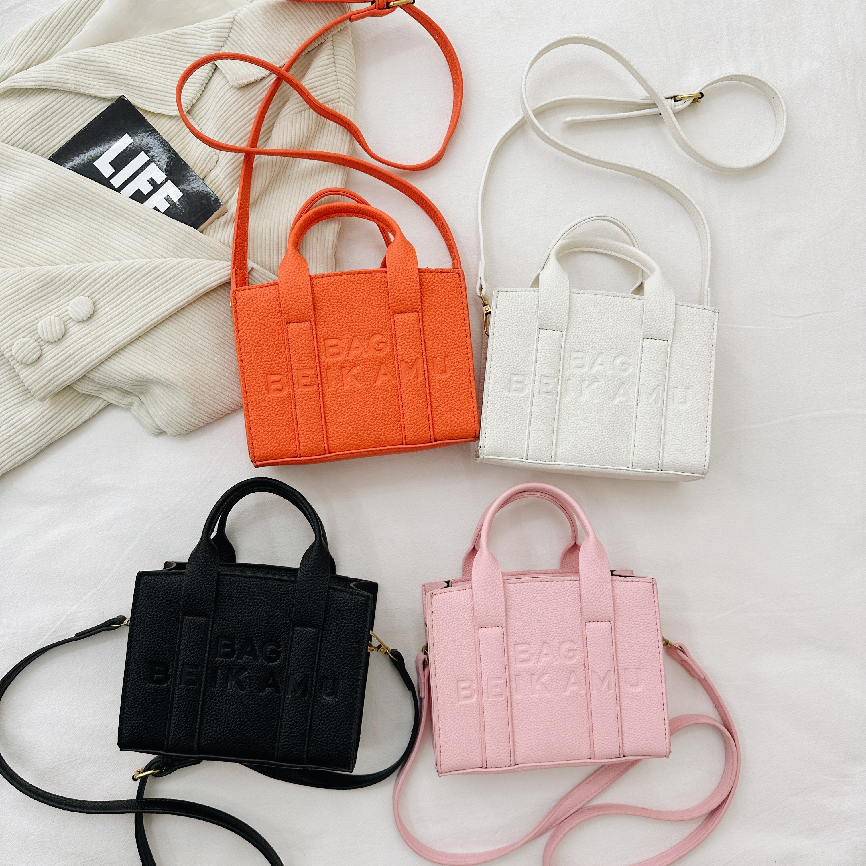 1pc Colorblock Pu Portable Zip Closure Fashion Tote Bag Suitable