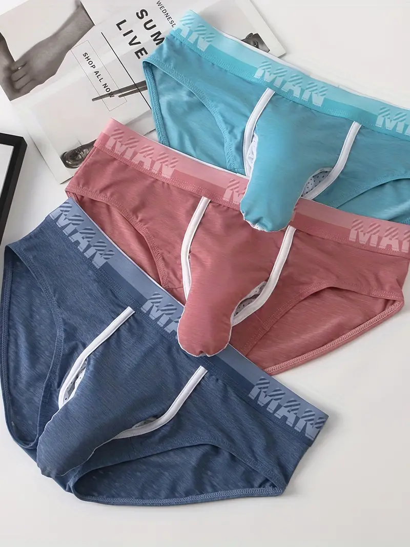 Men's Ice Silk Underwear Boxer Briefs Separate Convex Penis Pouch Sexy  Trunks