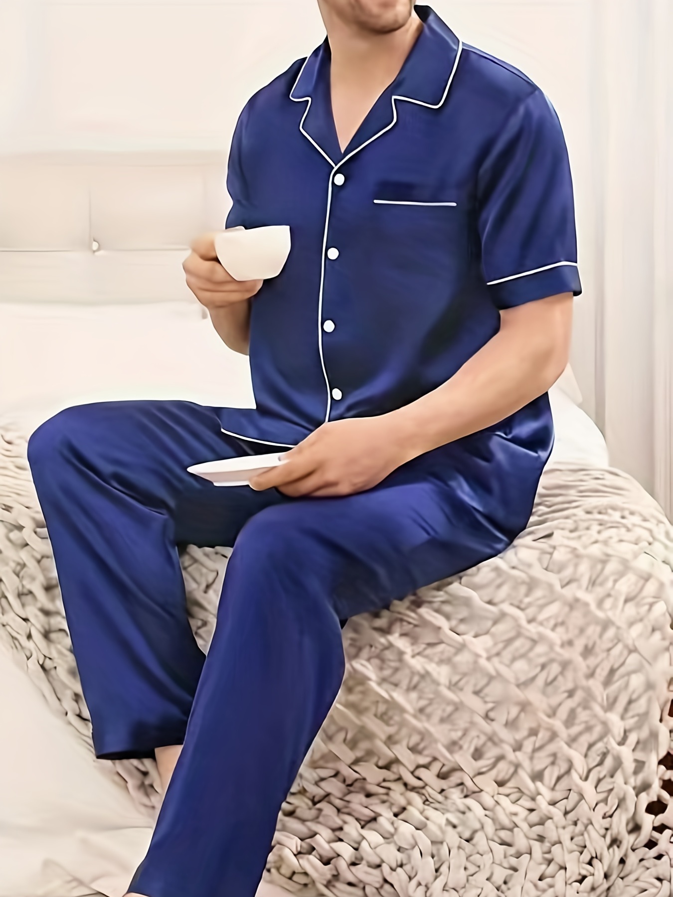 Womens Pajama Set Comfy Lapel Long Sleeve Imitation Silk Button Down  Lightweight Nightgown Sleepwear Pjs 