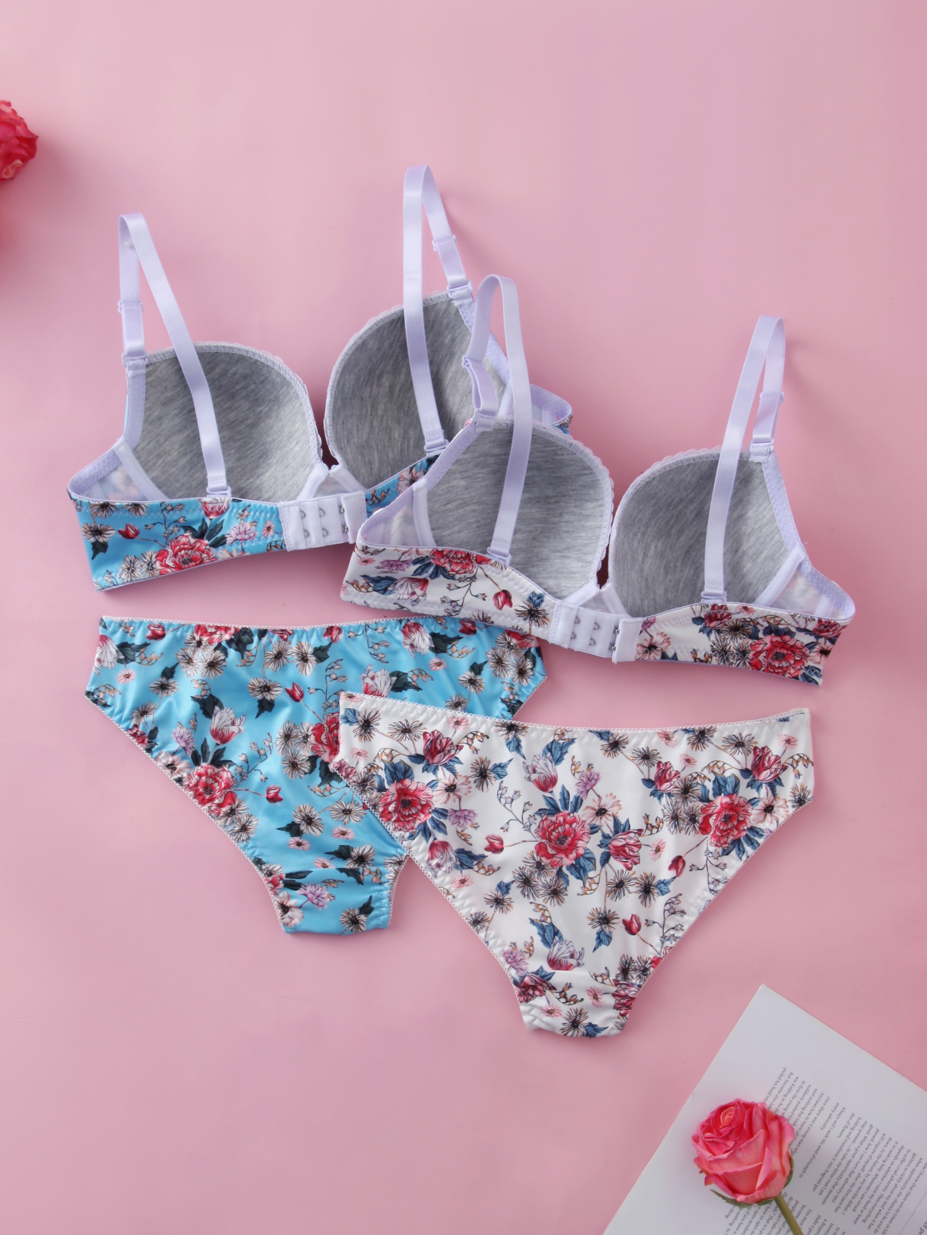 Women's Lace Bra and Panty Set Push Up Floral Print Lingerie Sets Wireless  Bras : : Clothing, Shoes & Accessories