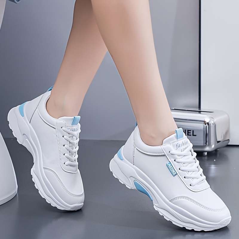 Solid Color Shoes, Women's Fashion White Casual Lace Up Low Top Lightweight,Temu