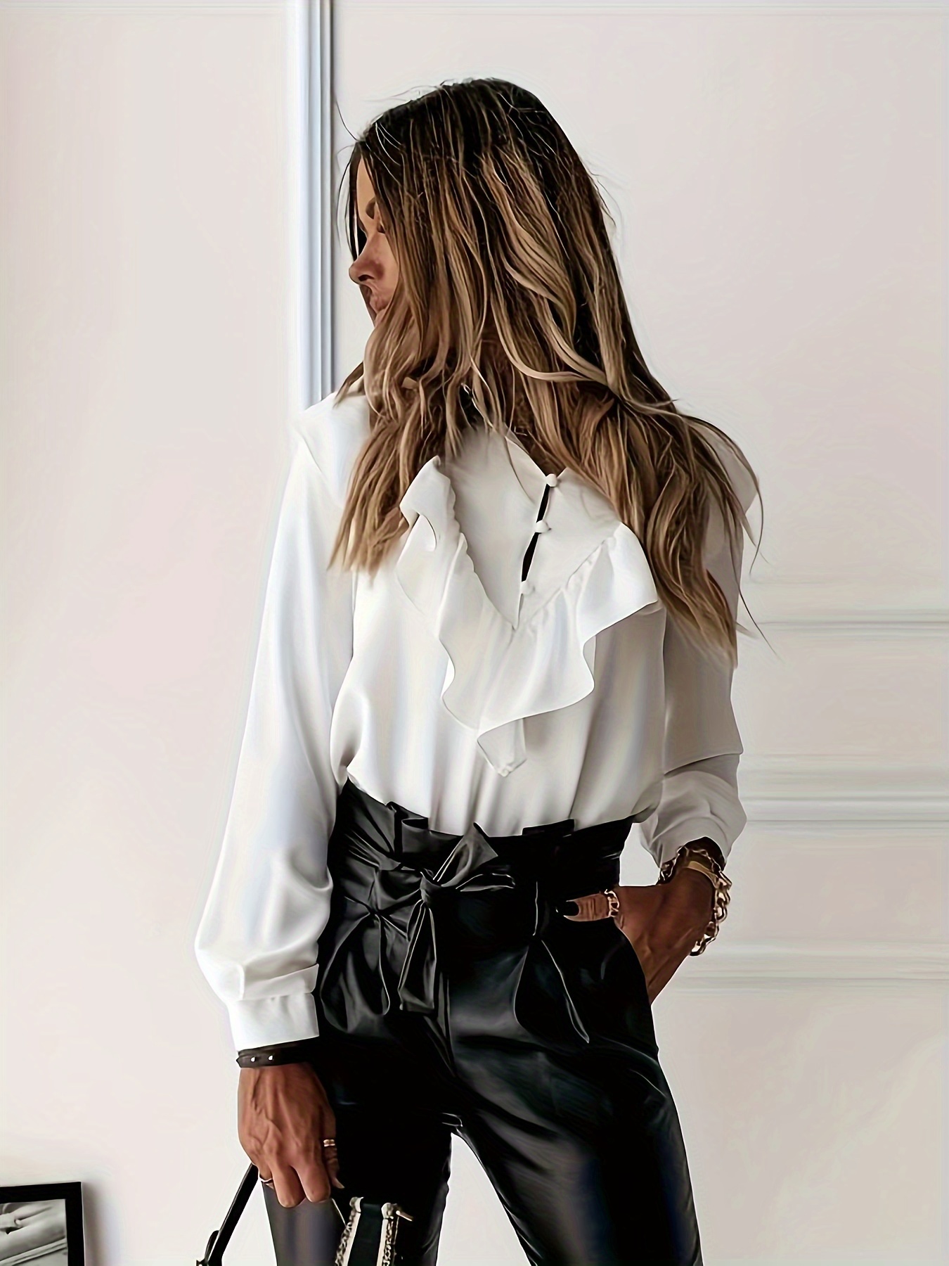 Floral Stripe Trim Button Neck Short Sleeve Blouse