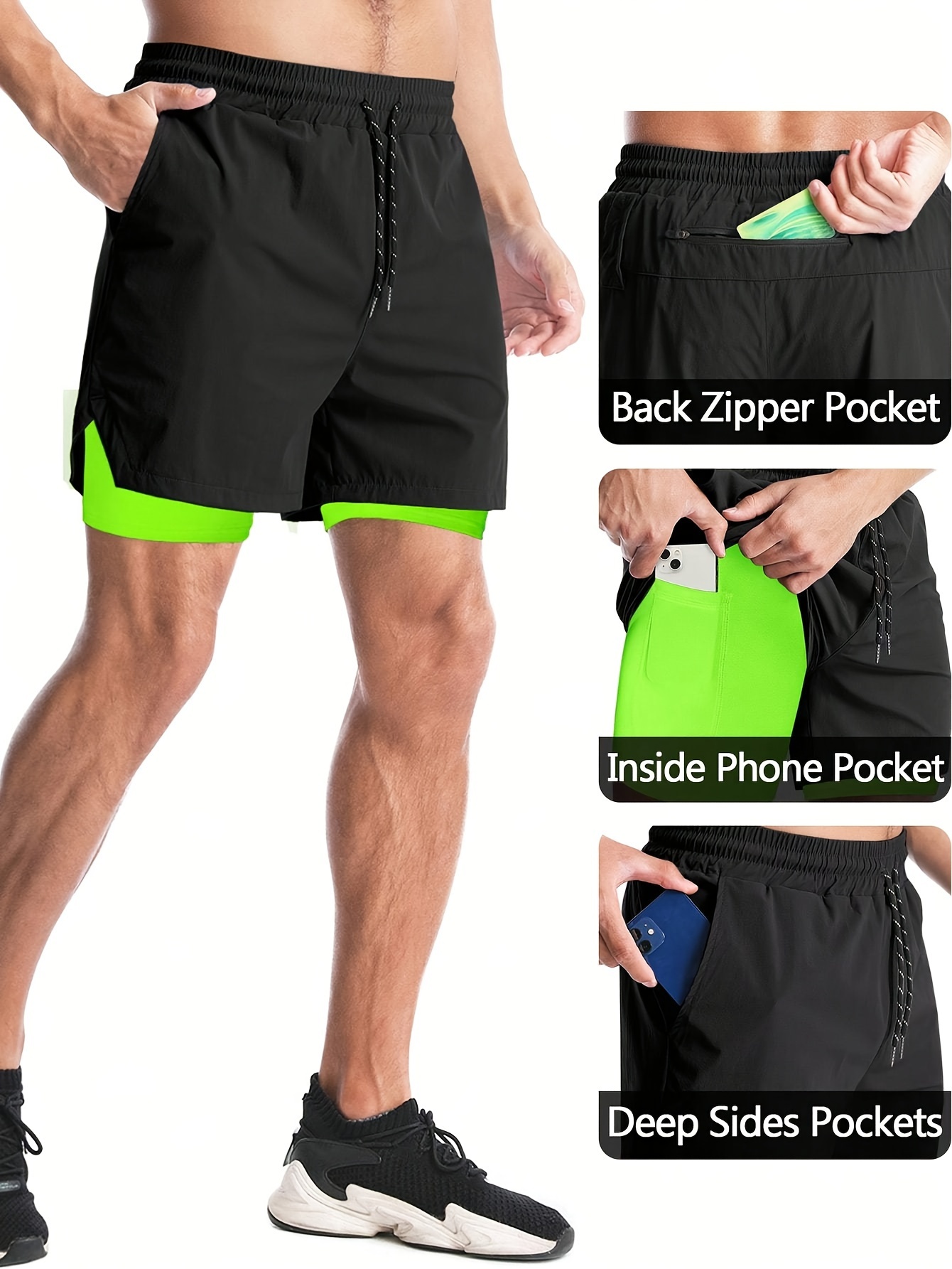 Short de fitness 2 en 1 collection respirant poche zippé homme