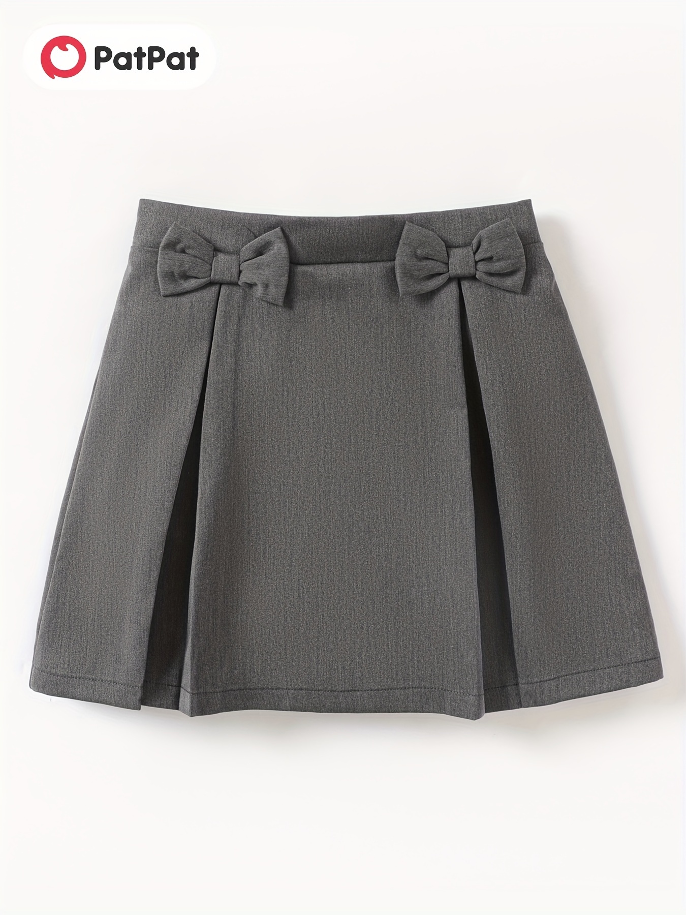 * Kid Girl Bow Decor Solid Pleated Skirt