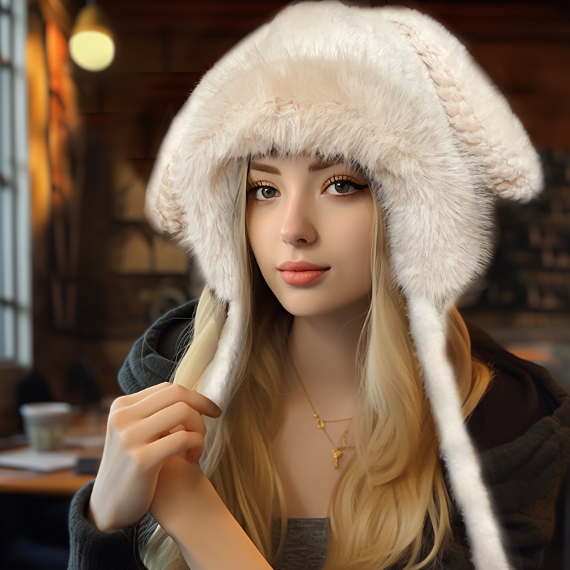 Winter Faux Fur Hat With Ear Flaps Windproof Bomber Hat Faux Fur