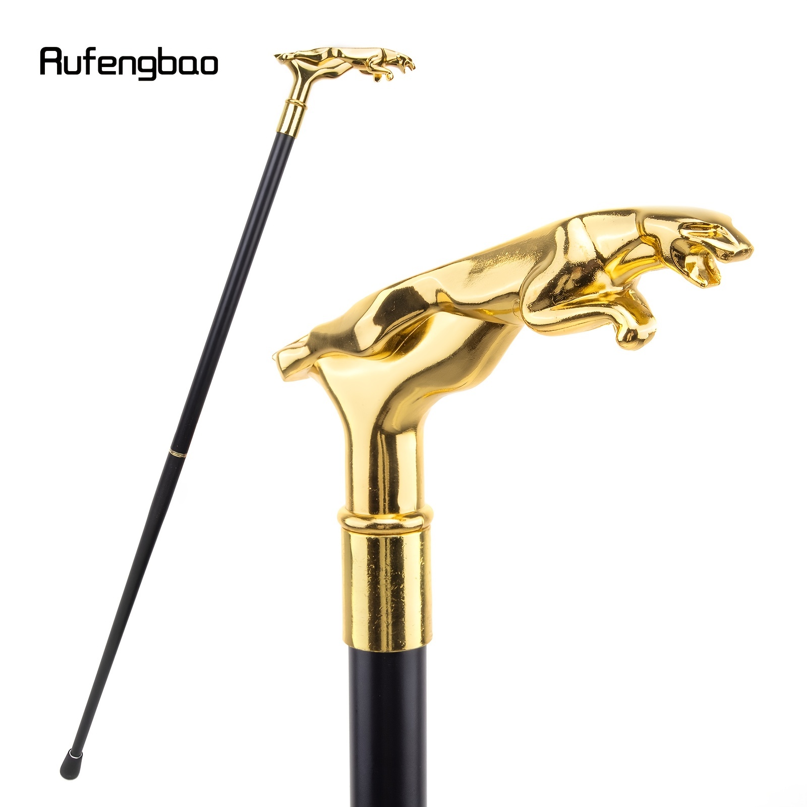 1pc Golden Luxury Leopard Handle Walking Stick, Gold Cane, Gold Panther  Stick, Halloween Stick, Staff, Gift For Grandpa, Collection Stick