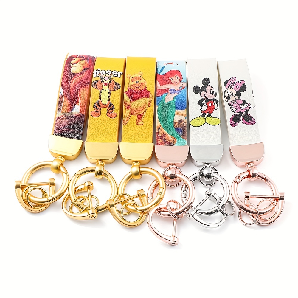 

1pc Men's Cartoon Pu Leather Keychain, Simba Mickey Little Mermaid Princess Car Key Ring