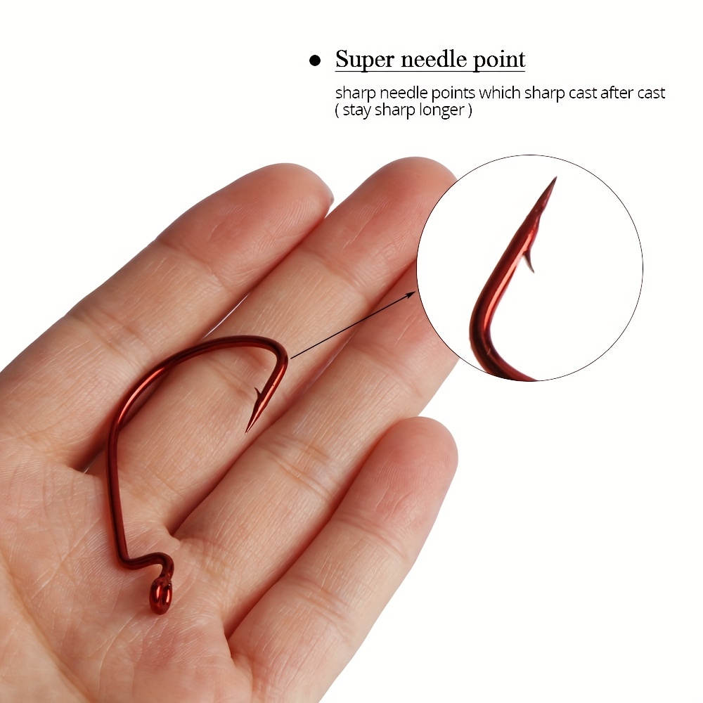 Fishing Hooks Red Wide Crank Offset 50 Pieces Sharp Carbon Steel - Red