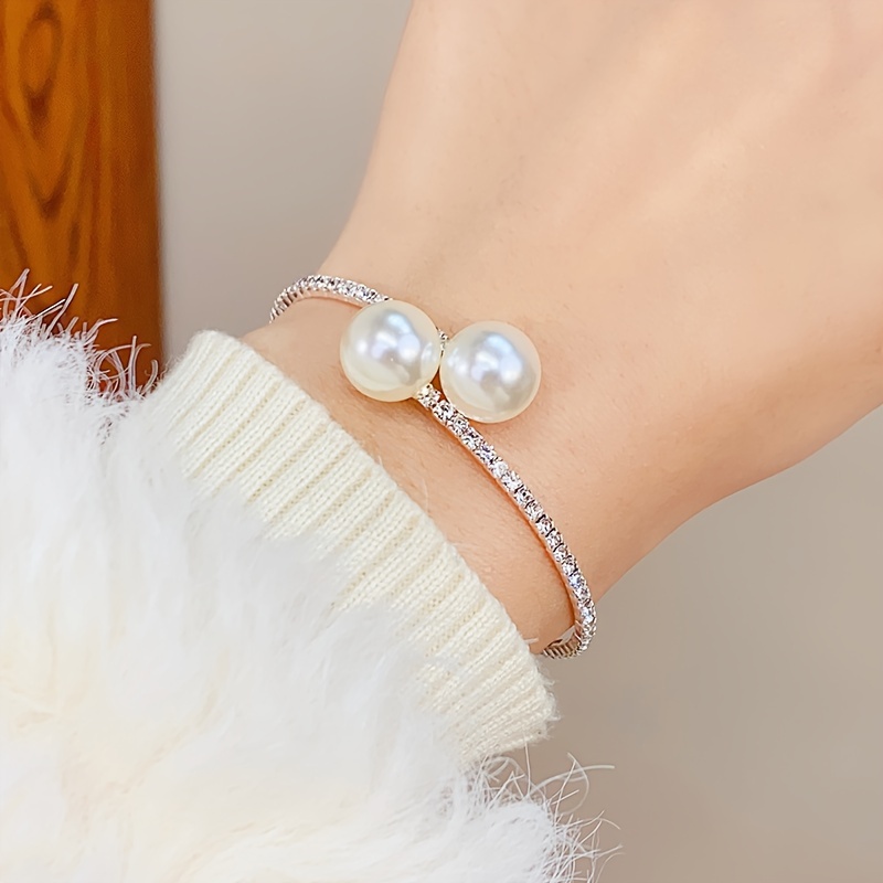 Western Cross-Border Inlaid Rhinestone Pearl Open Individual Light Luxury Premium Sense Cold Style Women'S Bracelet