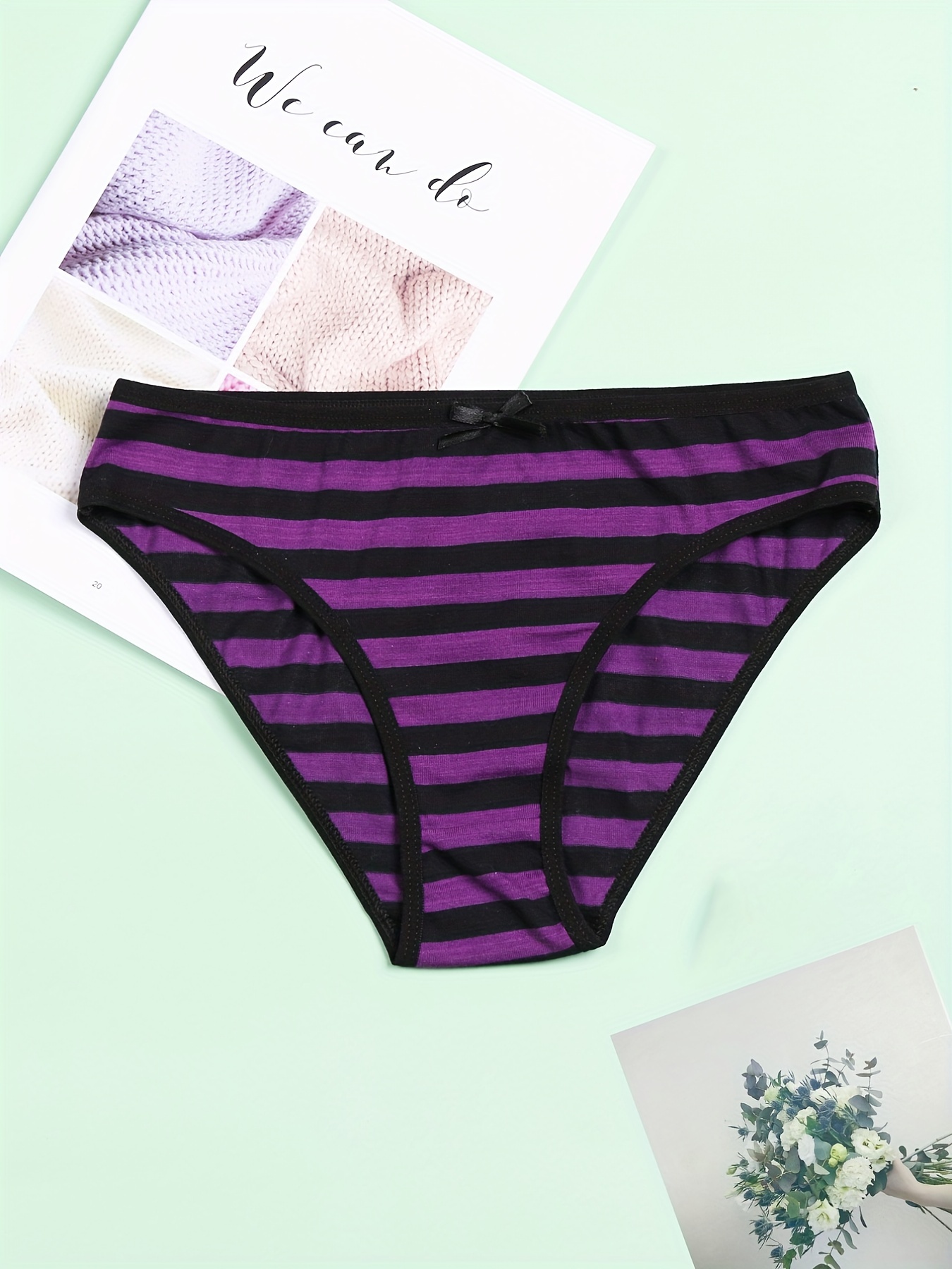 Women Lovely Cute Underwear Stripes Bow Cotton Briefs Panties