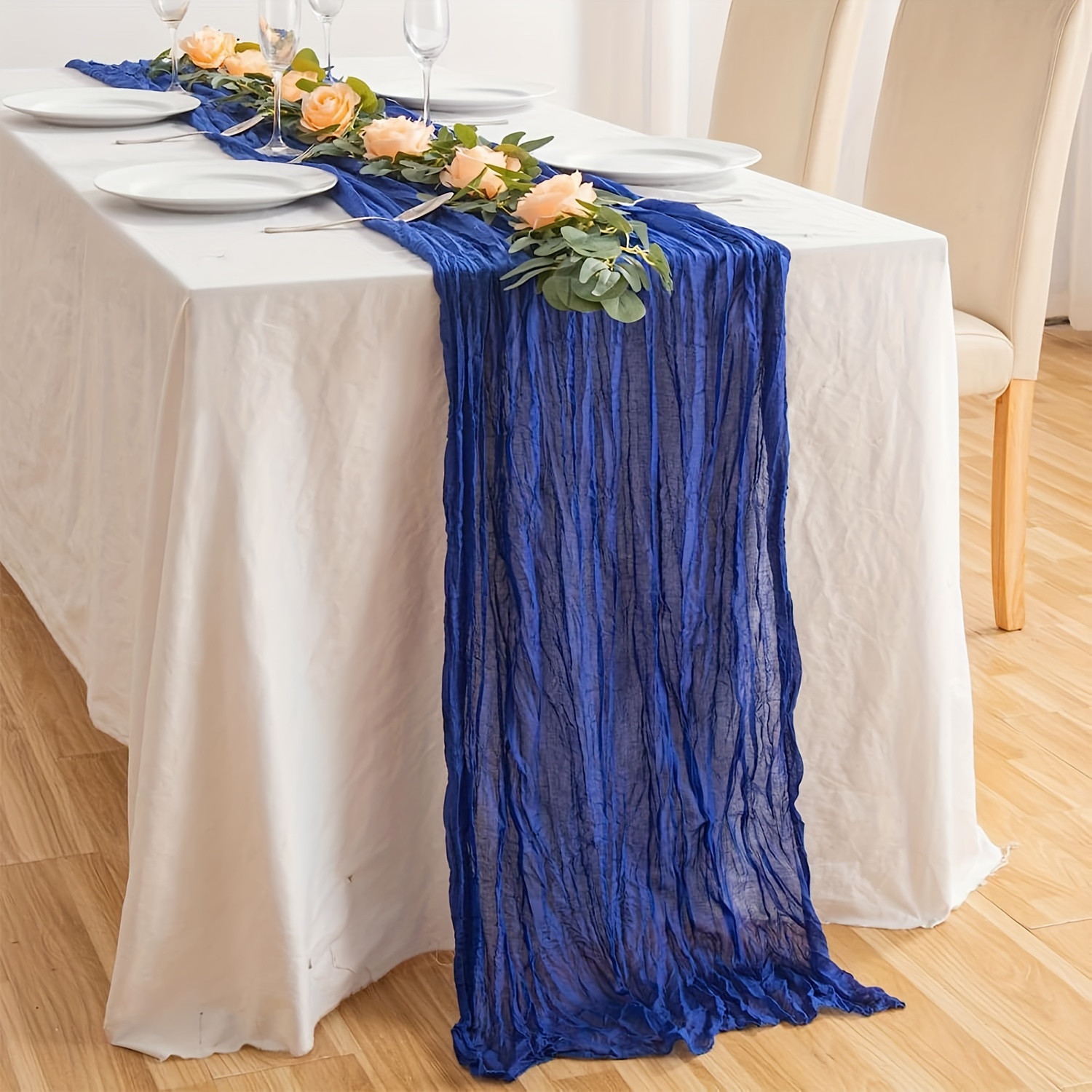 Camino de mesa de gasa azul de 10 x 36 pulgadas, ropa de queso de algodón  rústica, decoración de boda, tela de gasa transparente, caminos para mesas