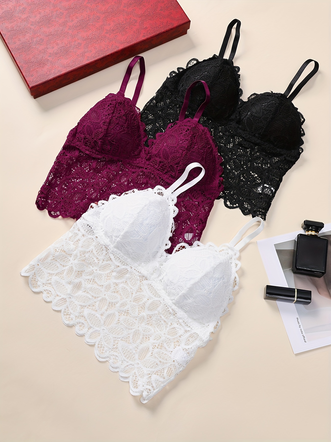 Sexy Women Lace Bra Lingerie Set Padding Bralette Lace Panties and Bras Set  Cropped Tops Intimates Seamless Underwear Set