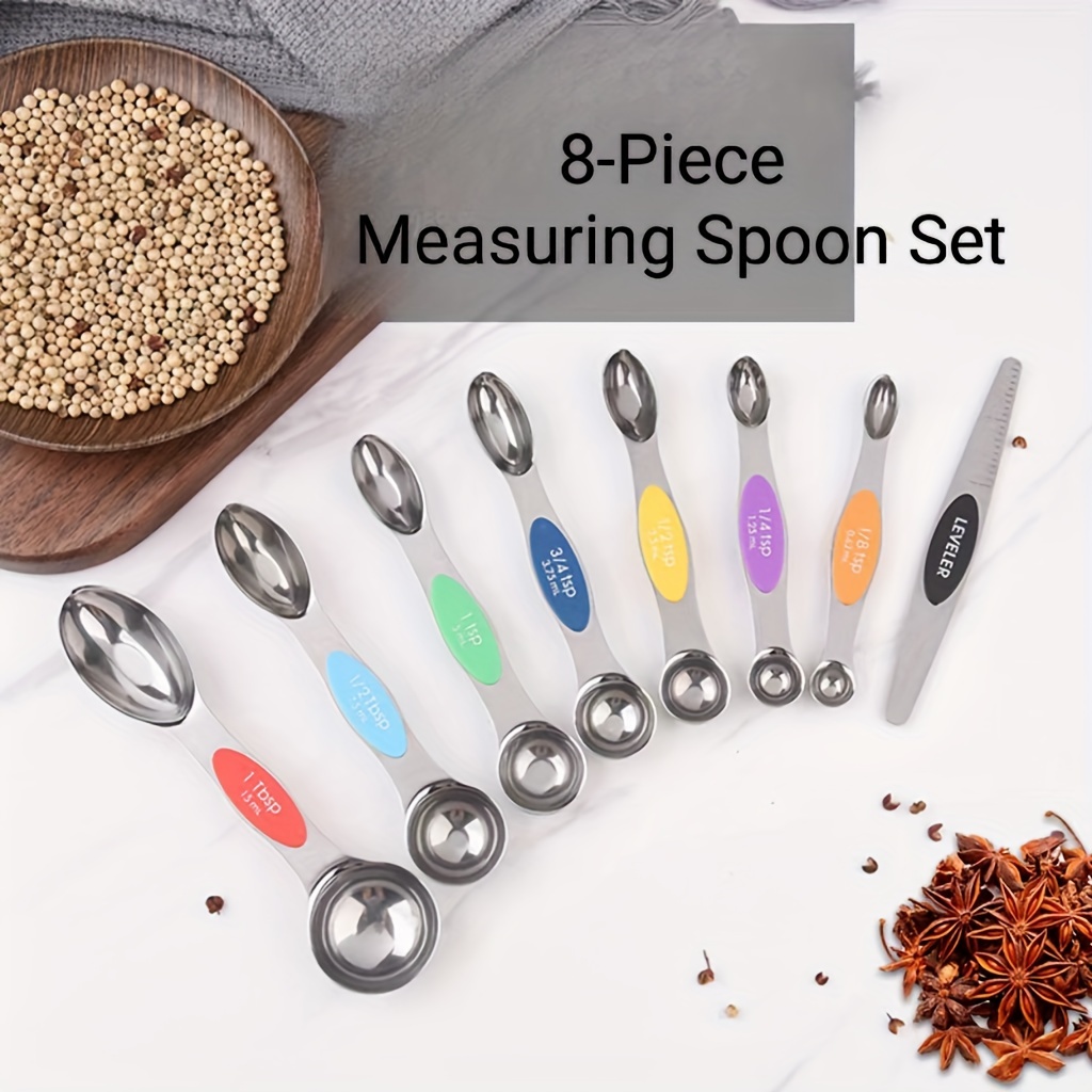 Set Of 8 Magnetic Measuring Spoon Set Double Sided Stainless - Temu Italy