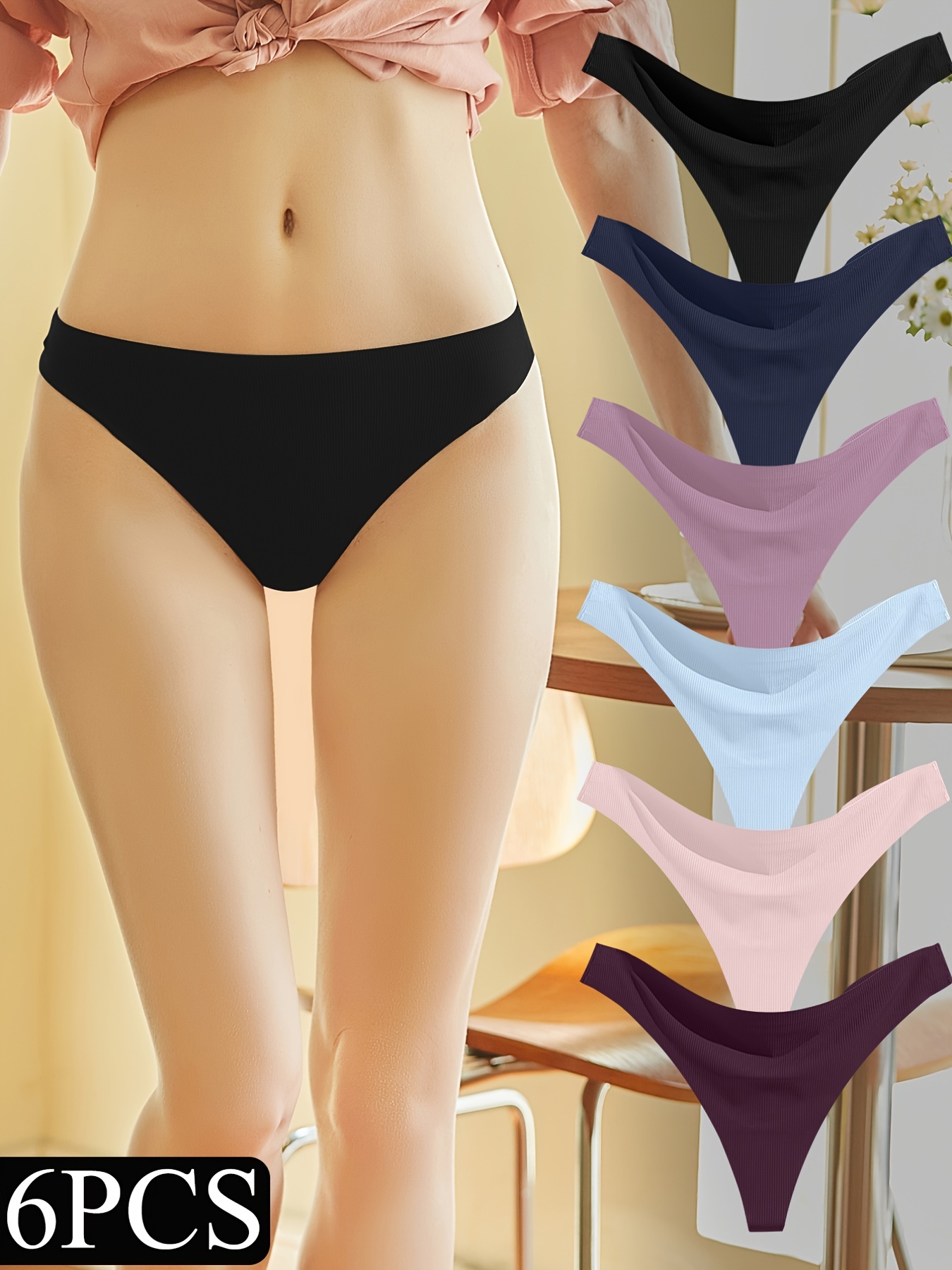 Seamless Solid Thongs Comfy Breathable Low Waist Thong - Temu