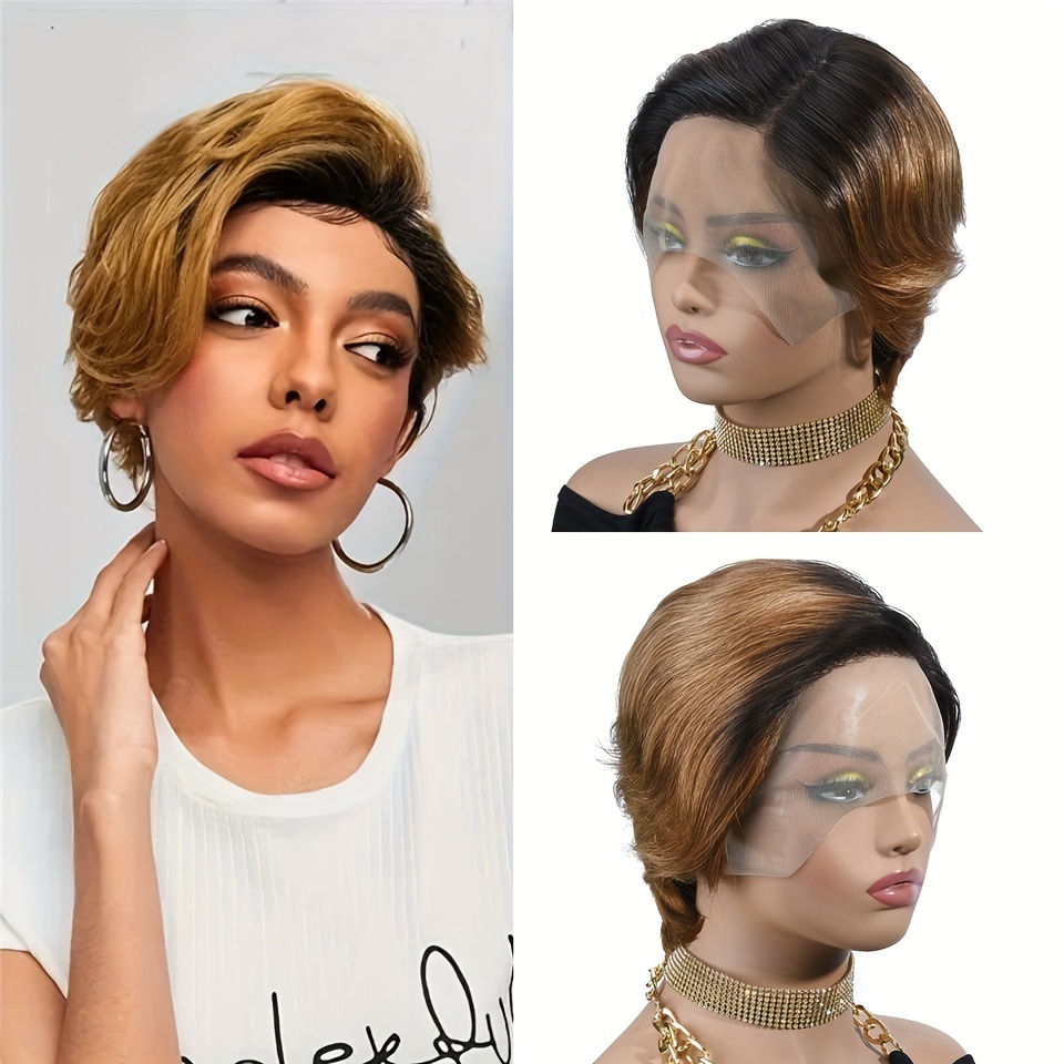 Remy Human Hair Pixie Cut Wig With Lace Frontal - Temu Canada
