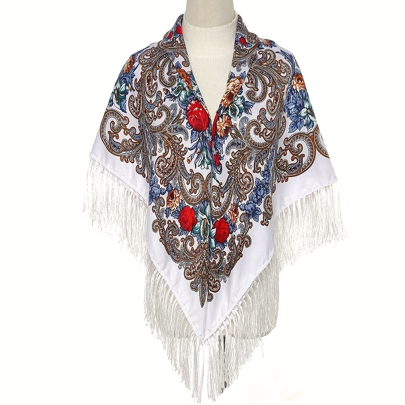 Bohemian Tassel Wrap Vintage Square Large Blanket Scarf