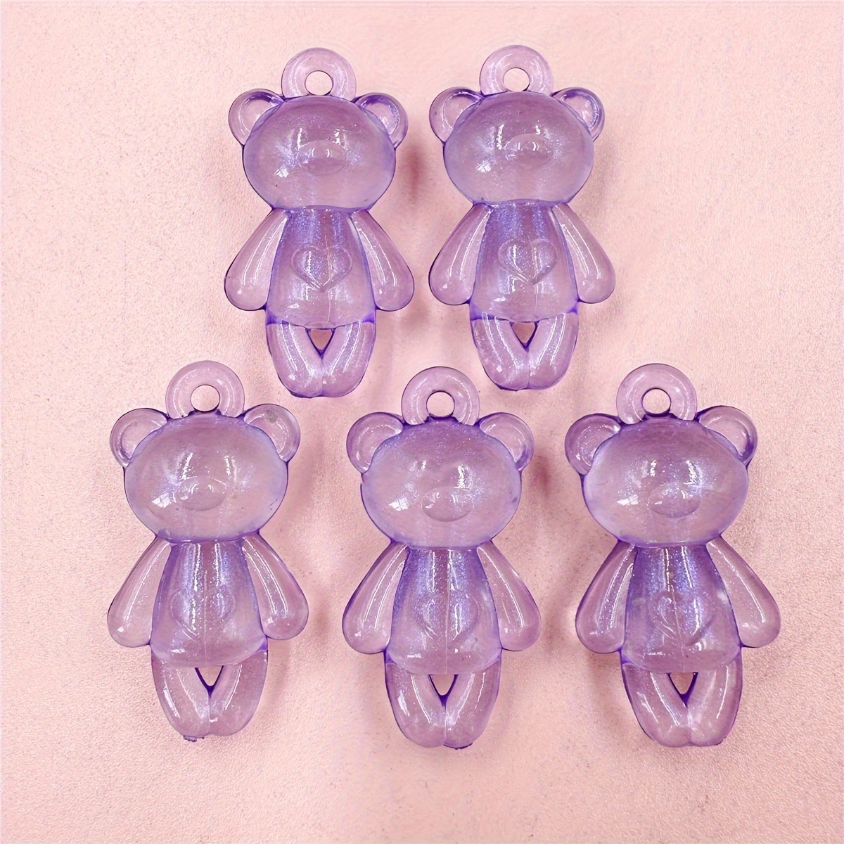 5pcs Acrylic Standing Bear Bead Pendant Candy Color Resin Bear Charms 21x39.5mm DIY for Jewelry Making Accessories Handmade Material,Temu