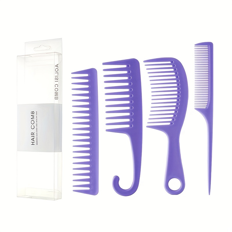 4pcs Hair Comb Set Wide/Fine Tooth Rat Tail Comb Shower Comb With Hook