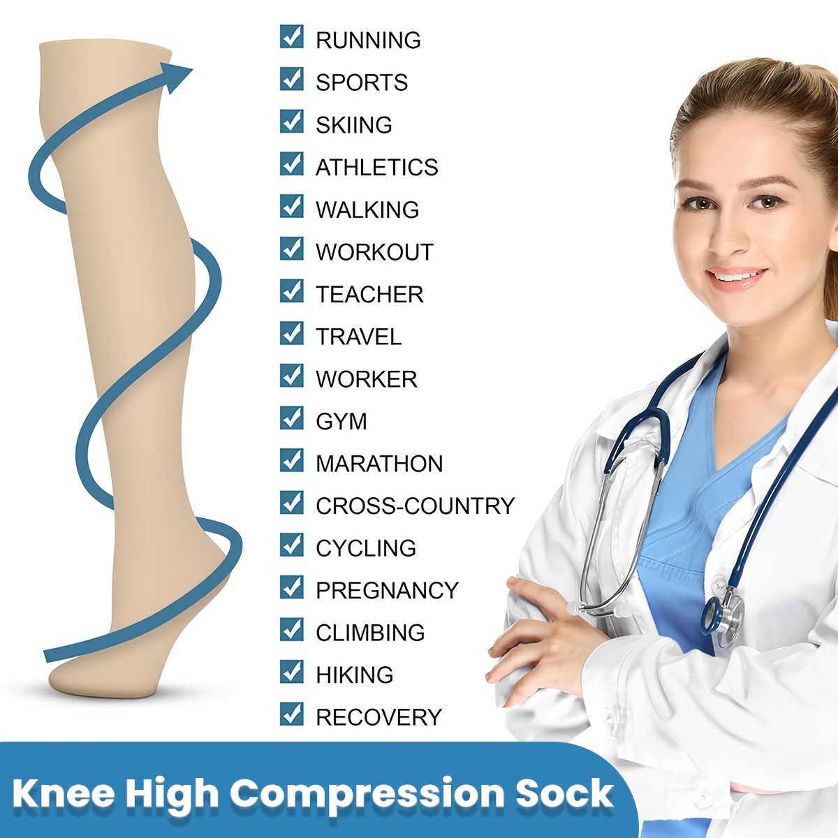 Knee High Copper Sports Compression Socks Women Pregnancy - Temu