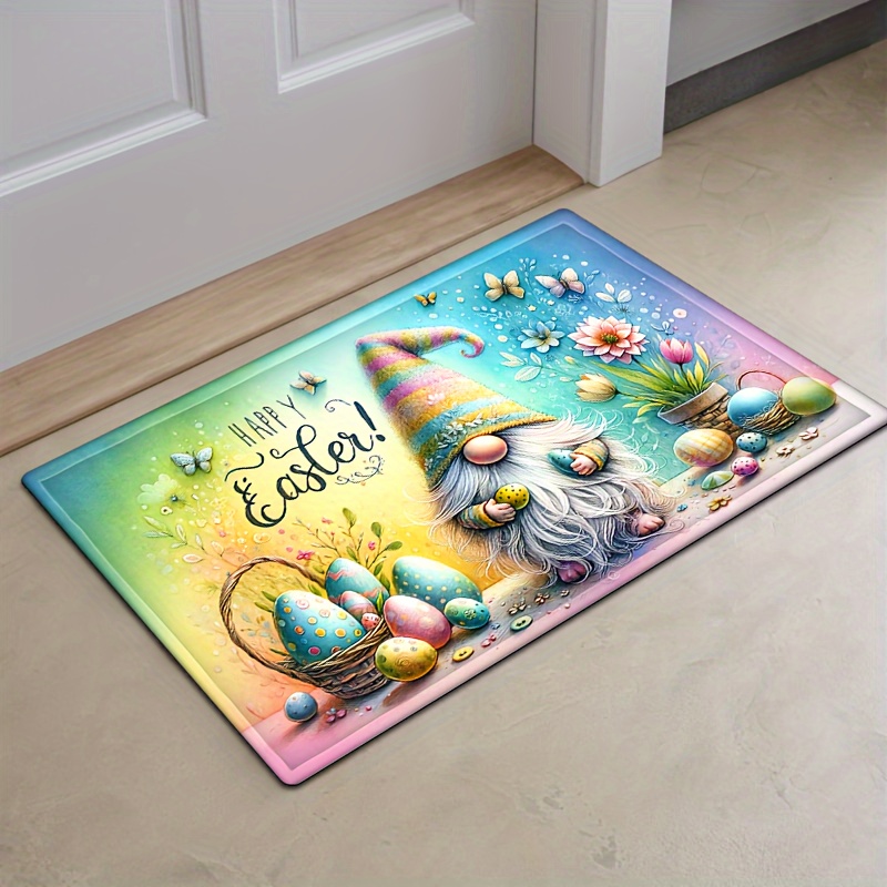 

1pc Lovely Gnome Print Door Mat, Easter Eggs Motif Entrance Pad, Anti-skid And Washable Bath Rug, Durable Kitchen Carpet, Suitable For Bathroom Balcony Terrace Home Indoors Outdoors Spring Decor