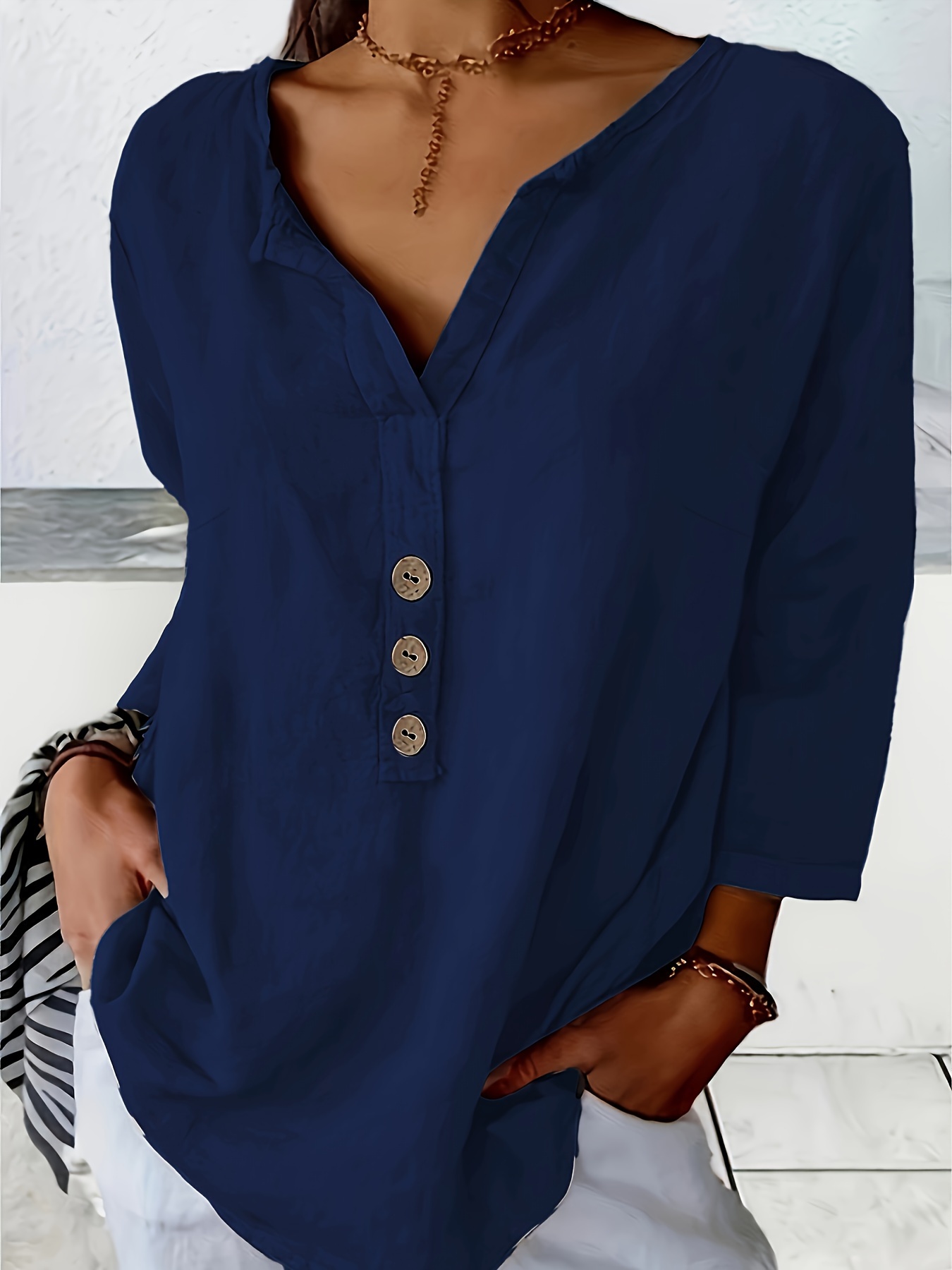 Lady Cotton Linen Shirt Tops Asymmetry Button Long Sleeve Blouse Retro  Casual