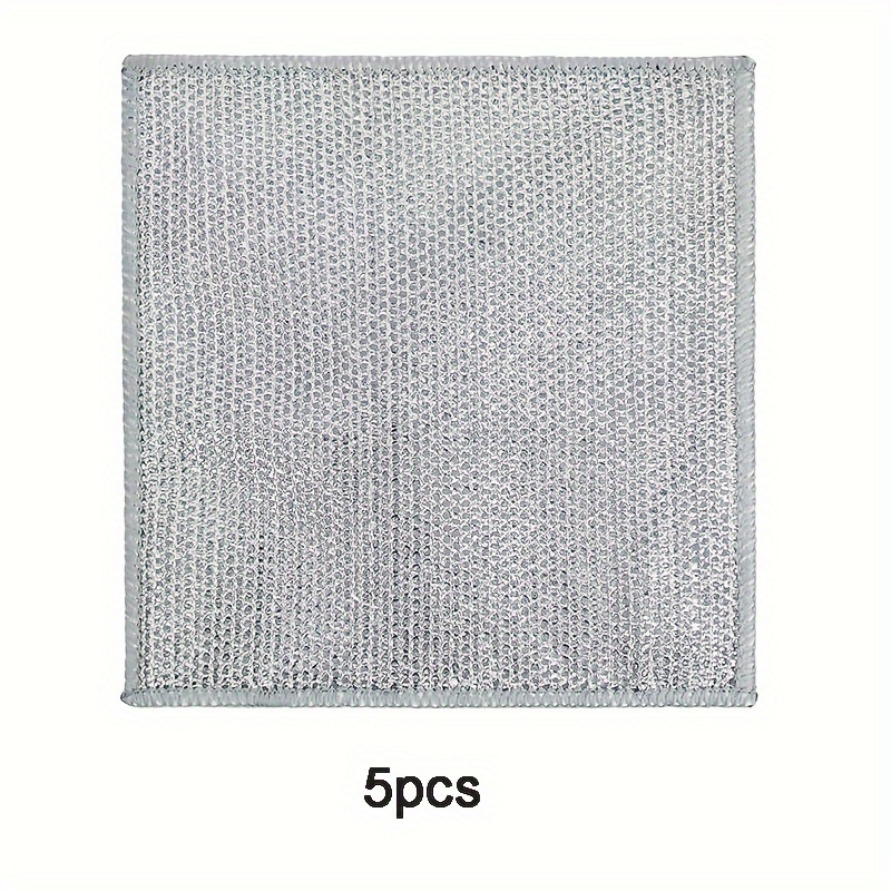 2/5pcs, Scouring Cloth, Silver-white Steel Wire Scouring Cloth, Household  Metal Wire Cleaning Cloth, Kitchen Non-stick Oil, Easy To Clean, Double-sid