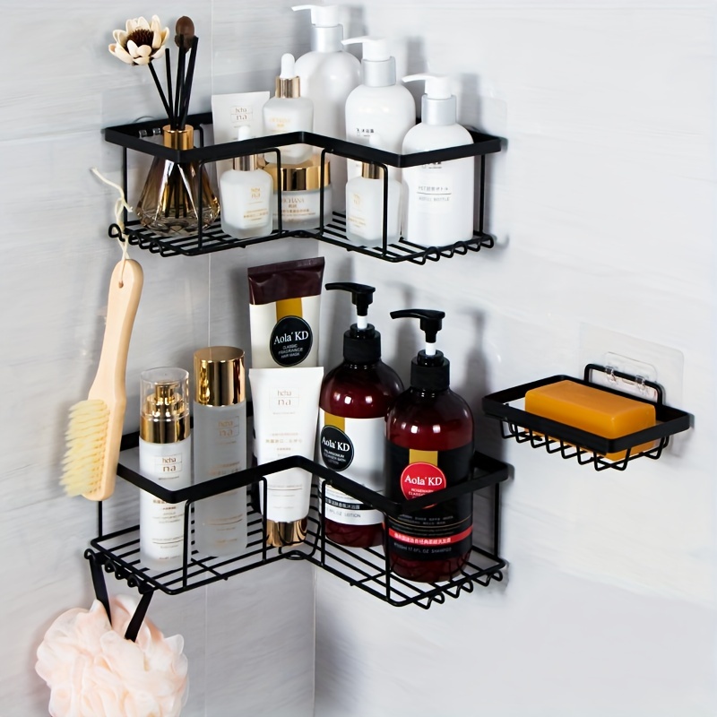  Shower Caddy, Adhesive Shower Organizer with Soap Dish and 4  Hooks, Rustproof Stainless Steel Shower Shelves, Wall Mounted No Drilling  Storage Shelf Basket Accessories for Bathroom & Kitchen : Home 