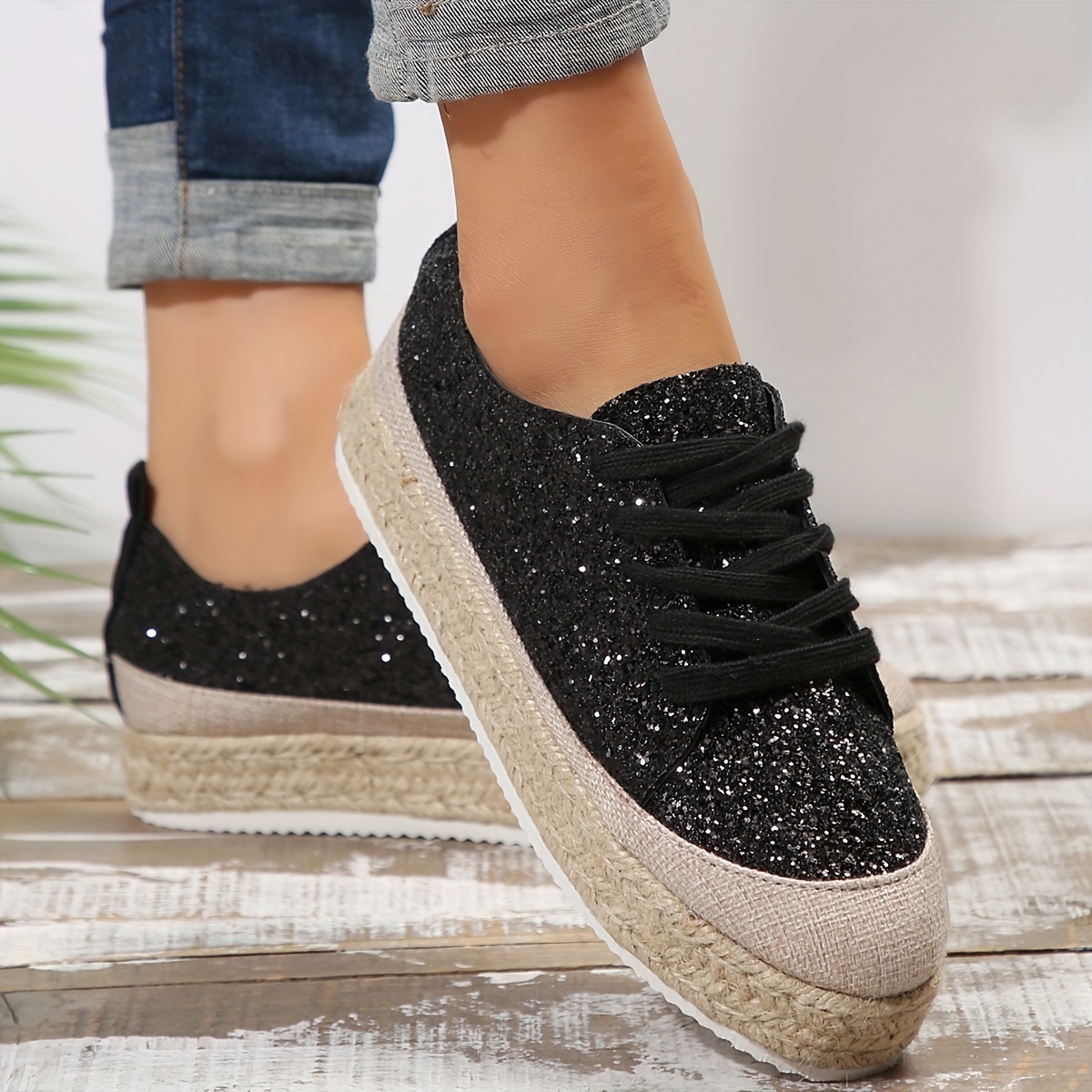 Black platform 2024 espadrille sneakers