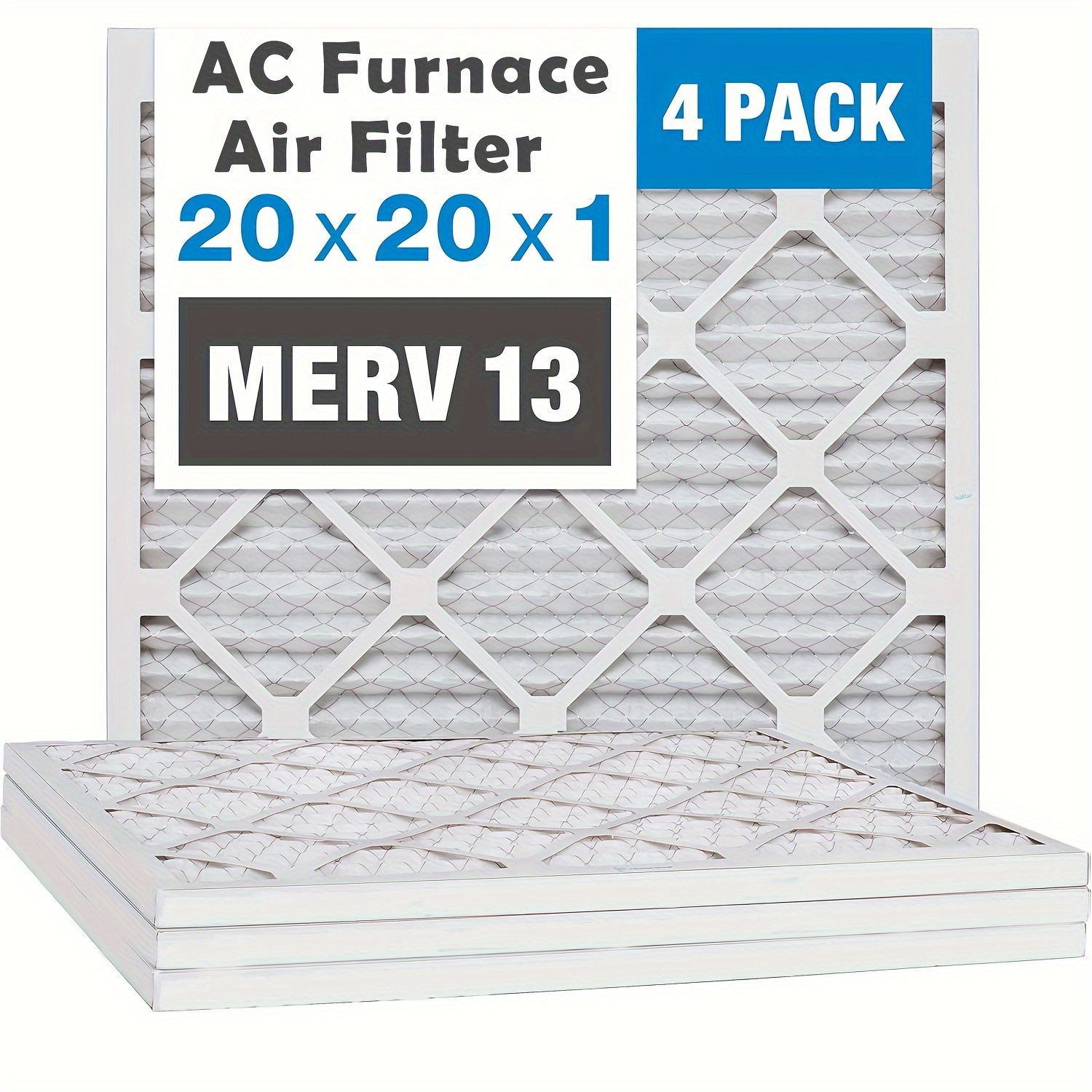 4pcs merv 13 pleated air filters for ac furnace 20x20x1 actual size 19 75 x 19 75 x 0 75   lint dust pollen pet dander smoke    