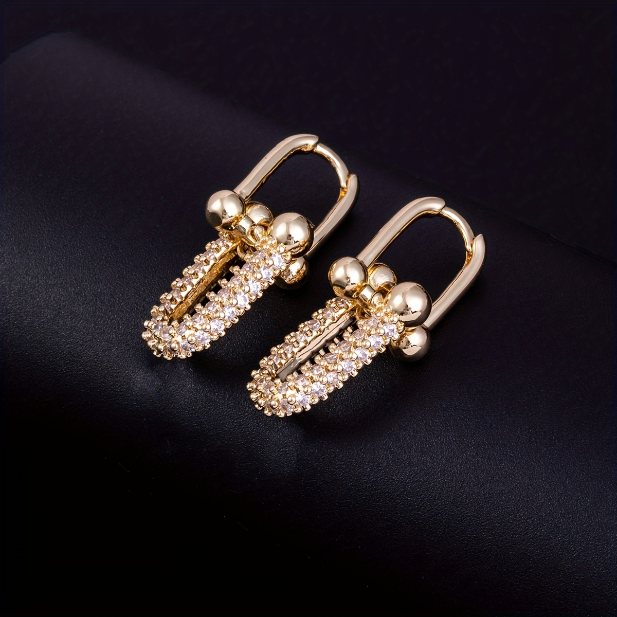 Zirconia Decor Earrings Golden Plated Studs For Men
