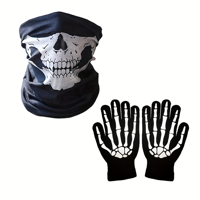 Ensemble de gants squelette pour Halloween, masque de purge à LED