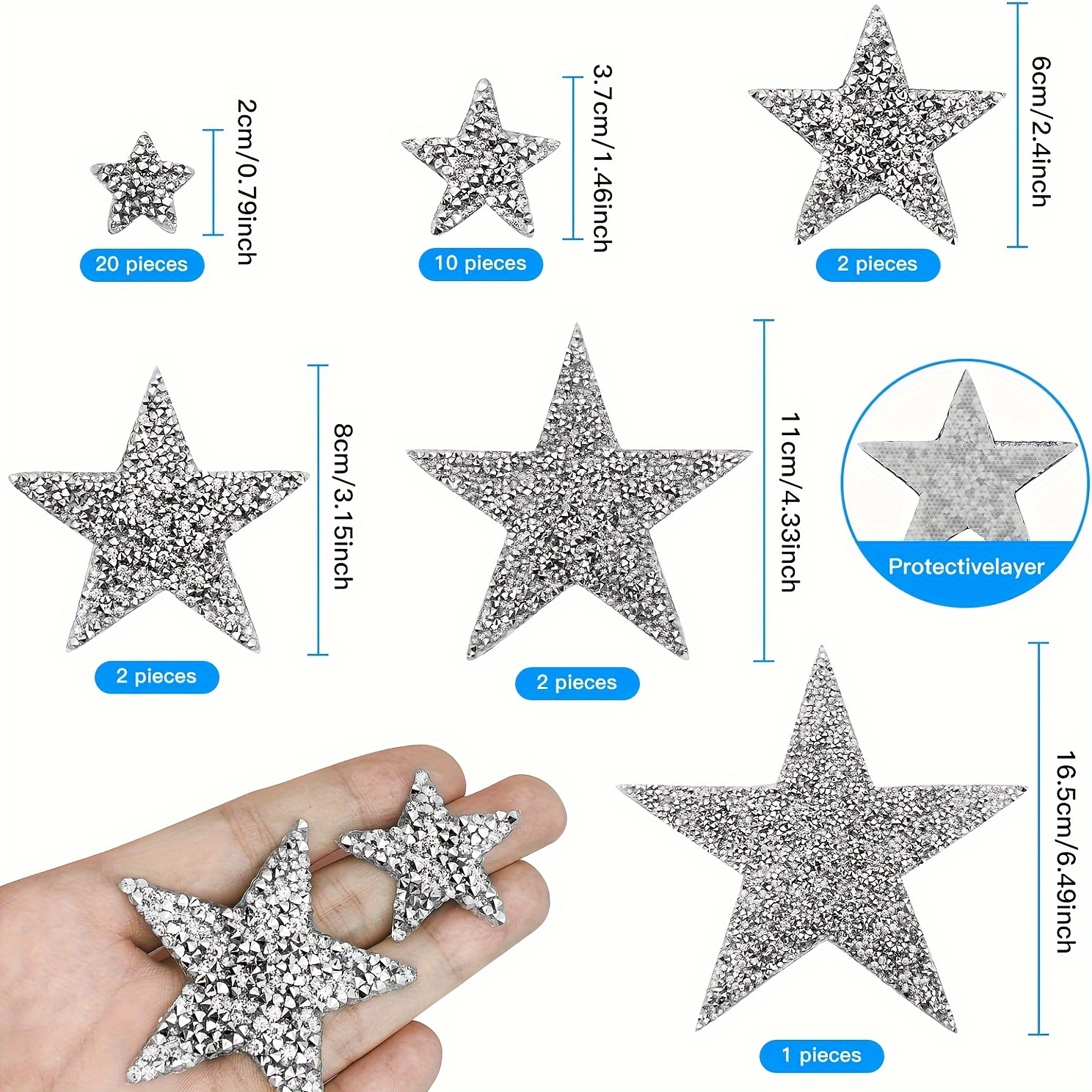  Rhinestone Star Stickers, 10Pcs Star Patches, Rhinestone Star  Applique Iron On Clothes Patches for Dress Shoes Bag Hat(AB Color)