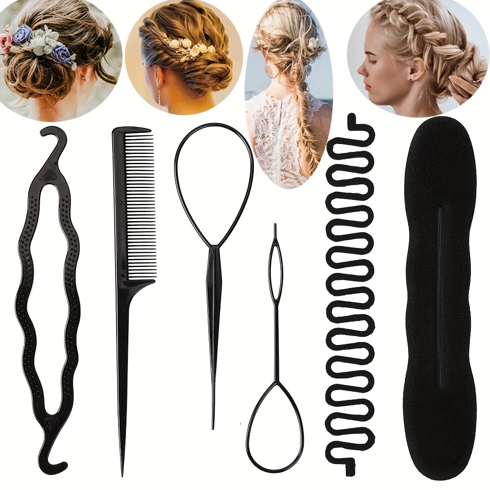 

6/7/9/14pcs Hair Styling Accessories Kit Set Bun Maker Hair Braid Tool For Making Diy Hair Styles Black Magic Hair Twist Styling Accessories For Girls Or Women