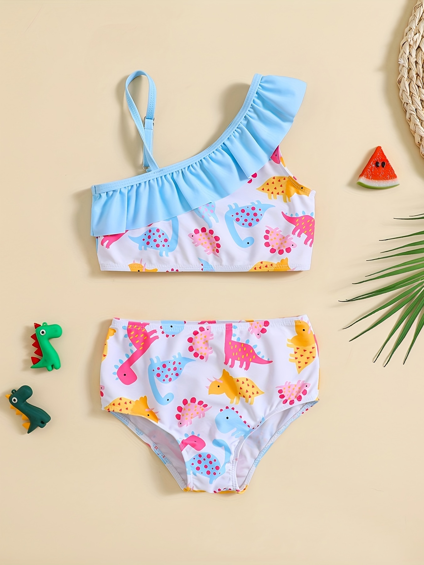2pc Watermelon & Strawberry Ruffled Cami Top & Shorts Swimsuit Set