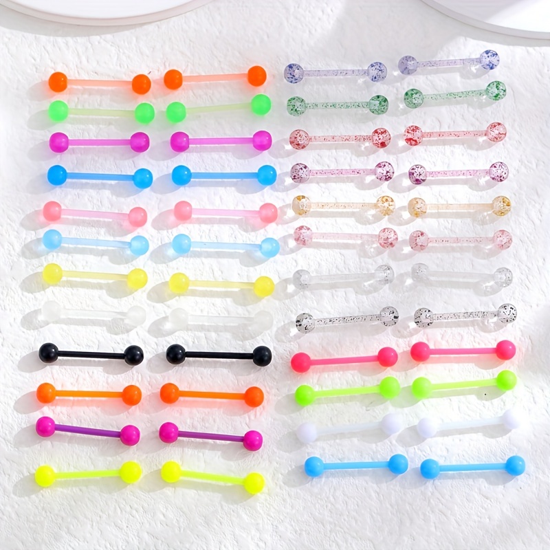 48 Pcs Acrylic Plastic Tongue Stud Ring Set, Body Piercing