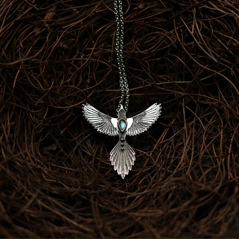Vintage Personality Phoenix Wing Pendant Necklace, Silver Plated