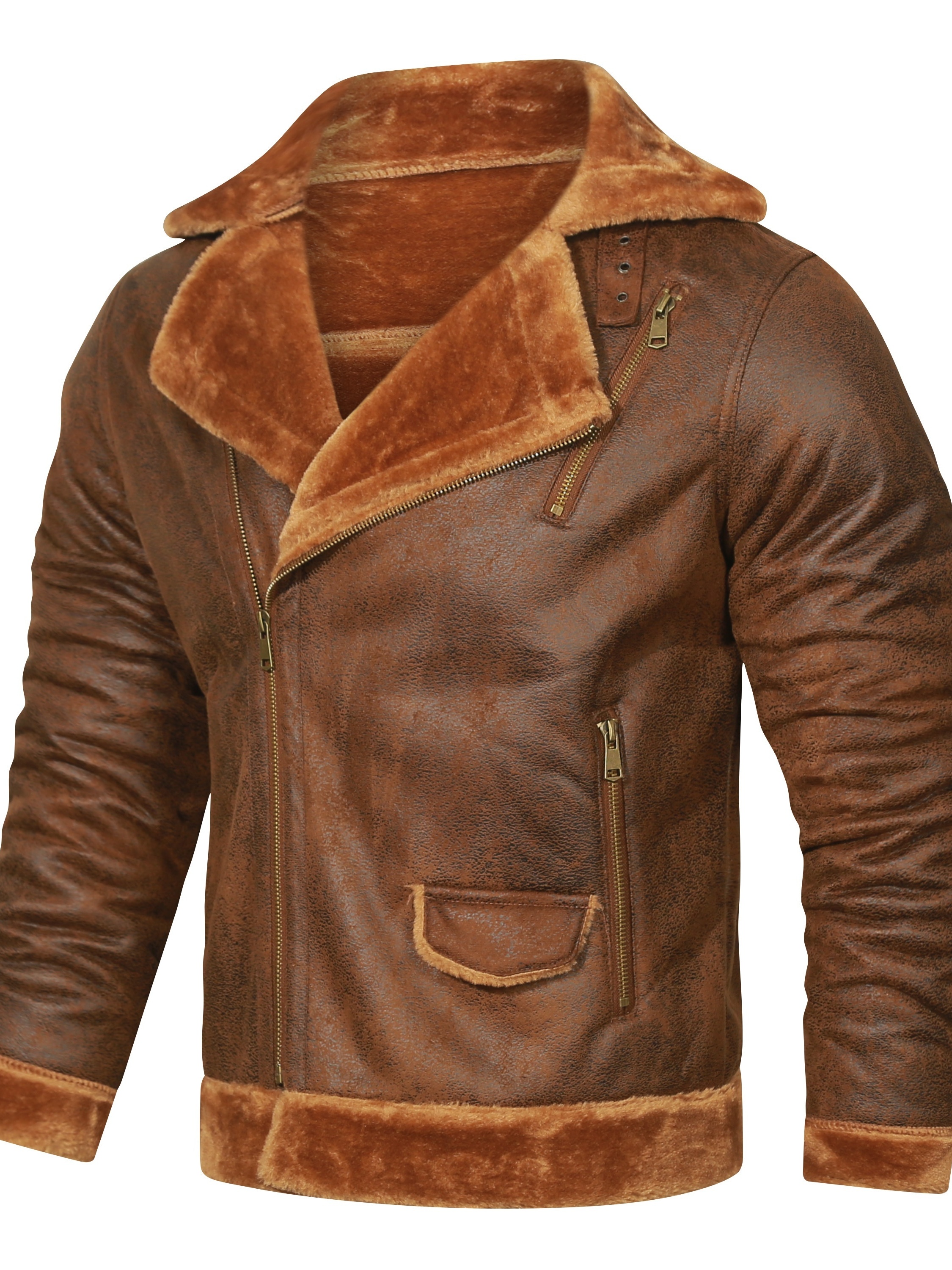 Warm Fleece Hooded PU Jacket, Men's Casual Winter Jacket Coat For Outdoor Activities