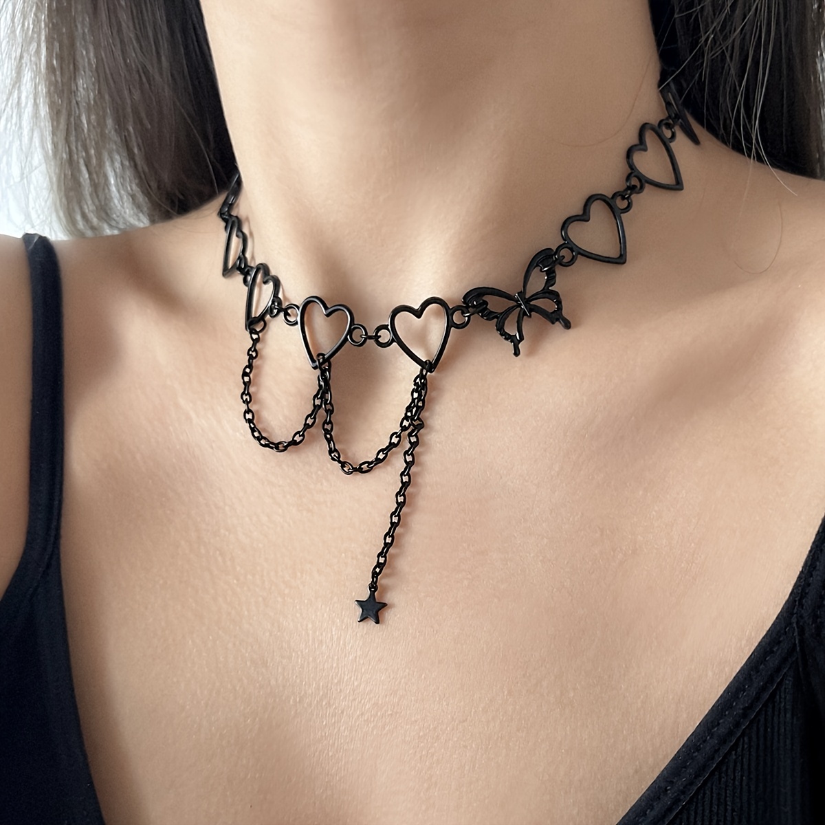 Punk Love Heart Bowknot Bell Adjustable Leather Choker PU Necklace