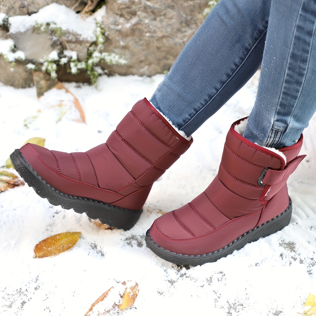  Snow Boots Womens Winter Ankle Boots Ladies Fashion Solid  Color Splash Proof Cotton Boots Lace Up Comfortable Flat Short Snow Boots  Womens Winter Ankle Boots