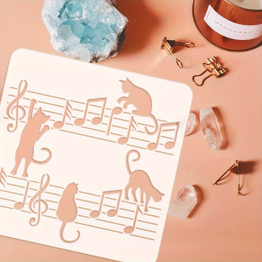 

1 Pc Musical Score Painting Stencil 11.8x11.8 Inch Musical Cat Drawing Template Sheet Music Painting Stencil Musical Theme Craft Stencil For Painting On Wall Wood Furniture Diy Home Decor