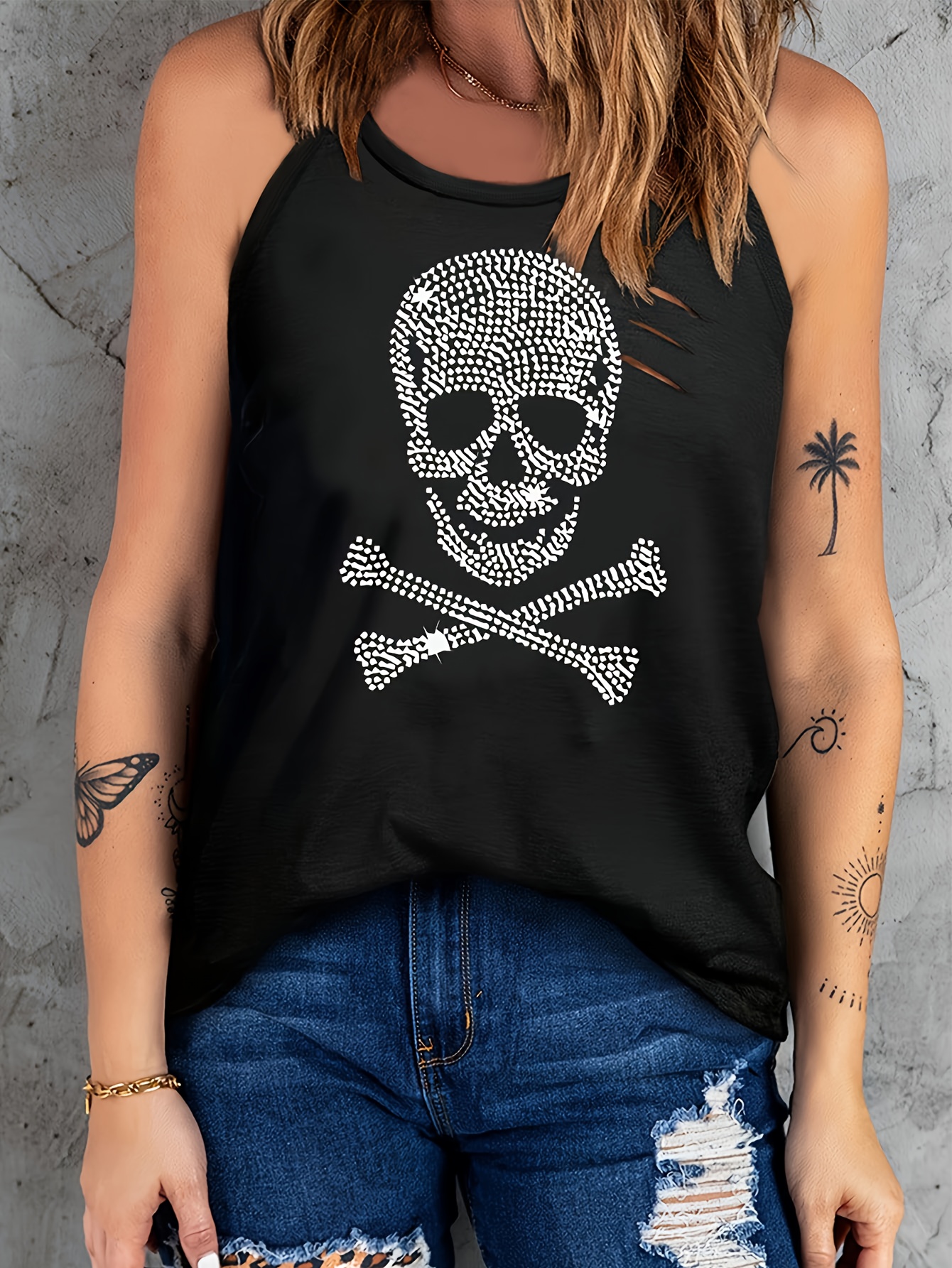 Y2k Grunge Skull Print Cami Top Gothic V Neck Sleeveless - Temu