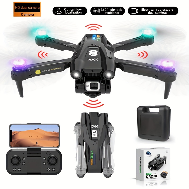 Dron con cámara 4K Dual HD, cámara RC Quadcopter 1080P mejorada 2023 Cámara  FPV Drone plegable regalo para adultos y niños, evitar obstáculos